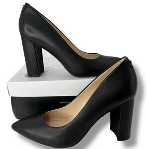 NEW Nine West Astoria Heels Size 8.5 Black Block heel Dress Pumps Pointy Toe